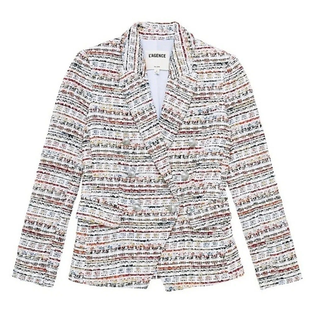 L'AGENCE Kenzie Tweed Double Breasted Blazer Corporate Work Office Career Size 2 - Picture 5 of 15